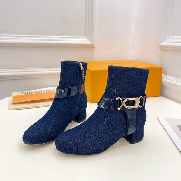 LV Ankle Boots 35mm Dark Blue Jacquard Fabric