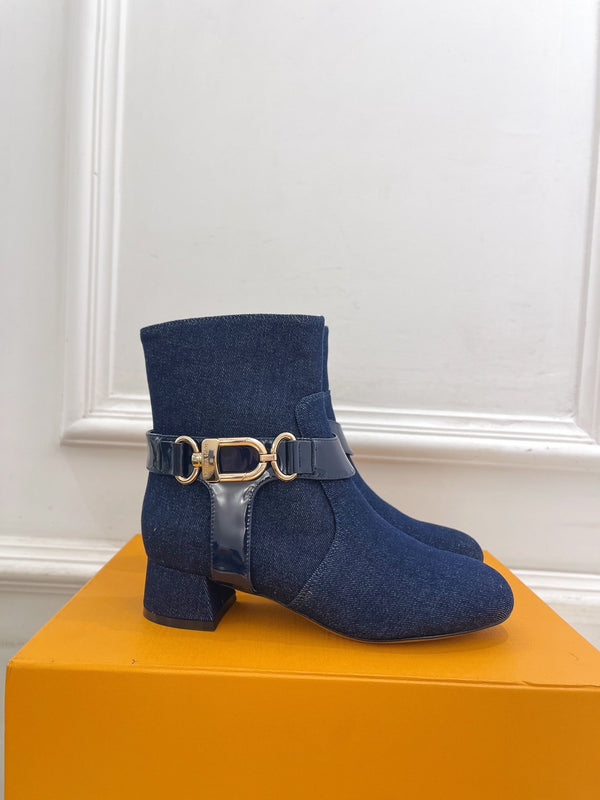 LV Ankle Boots 35mm Dark Blue Jacquard Fabric