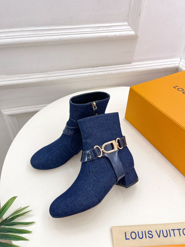 LV Ankle Boots 35mm Dark Blue Jacquard Fabric