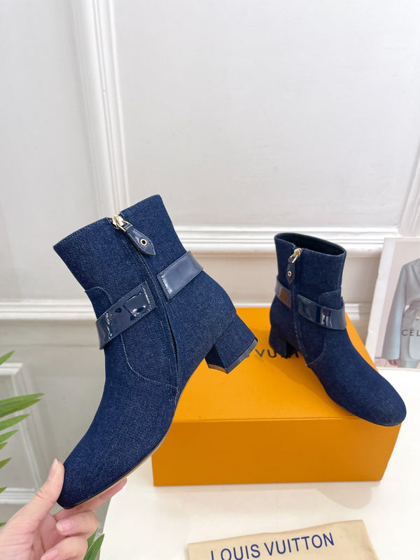 LV Ankle Boots 35mm Dark Blue Jacquard Fabric