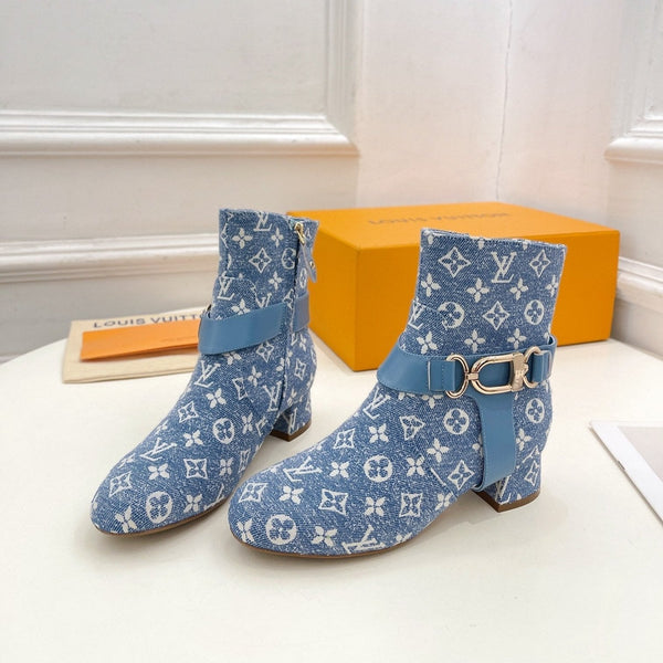 Stivaletti LV 35mm Tessuto jacquard monogramma azzurro
