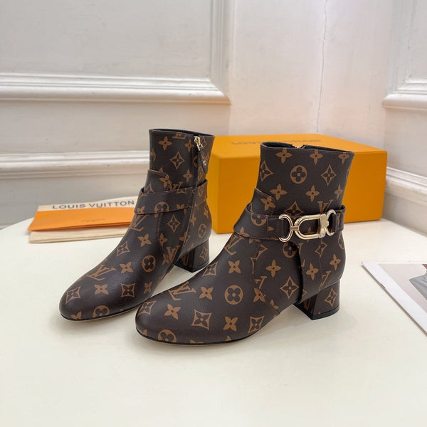 Stivaletti LV 35mm in pelle di vacchetta monogramma marrone scuro