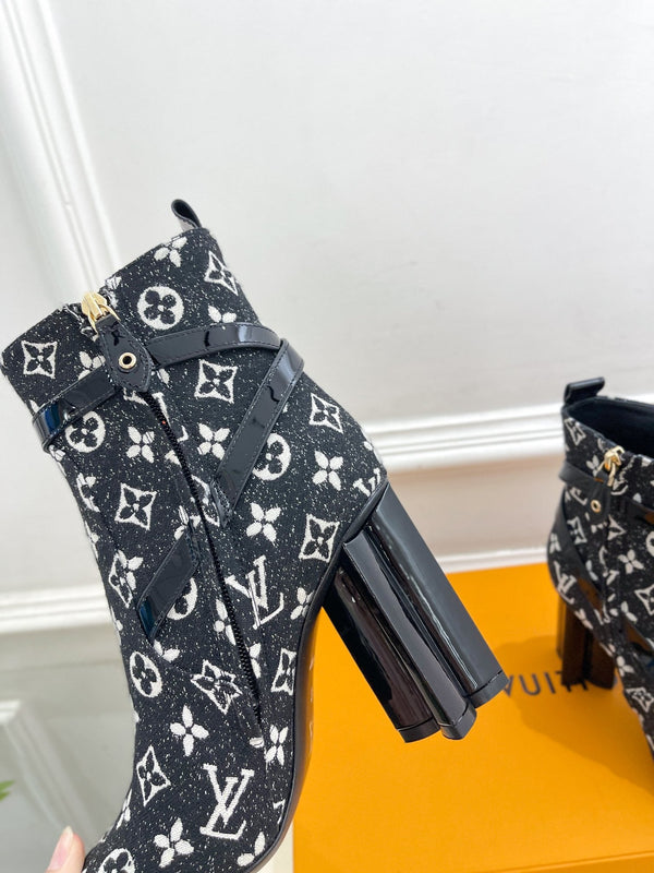 Stivaletti LV Silhouette 100mm Tessuto jacquard monogramma nero