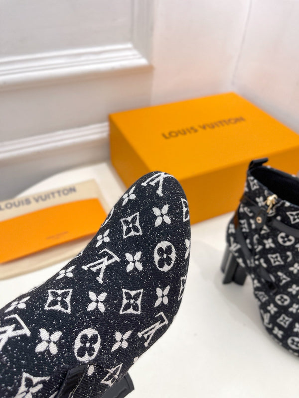 Stivaletti LV Silhouette 100mm Tessuto jacquard monogramma nero