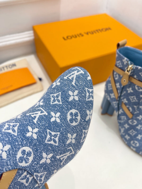 Stivaletti LV Silhouette 100mm Tessuto jacquard monogramma azzurro chiaro