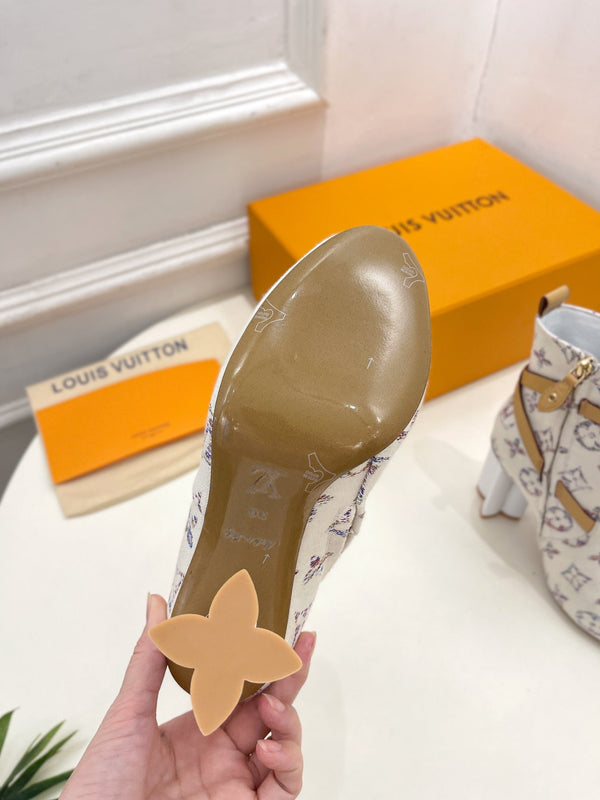 LV Silhouette Ankle Boots 100mm White Monogram Jacquard Fabric