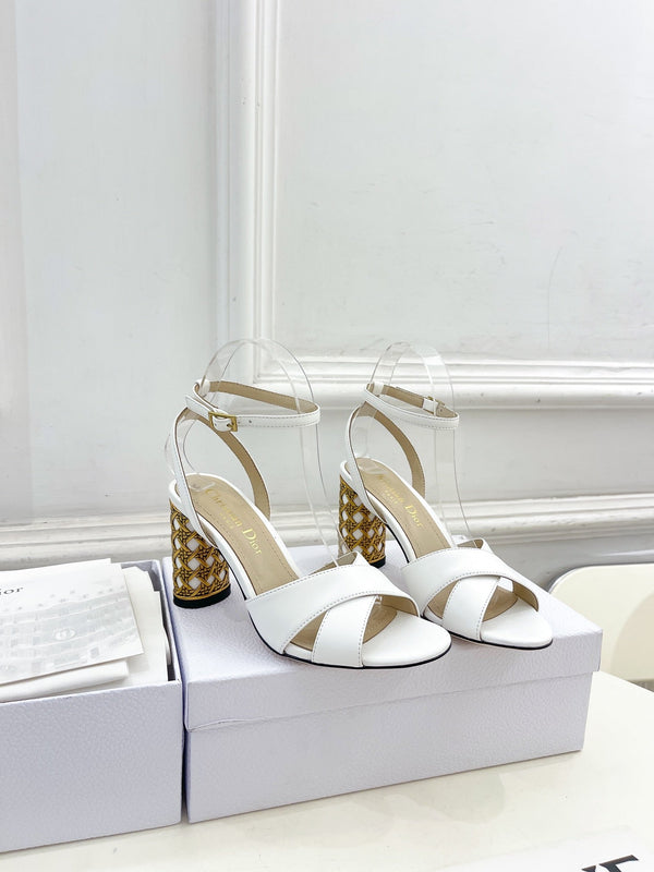 CD Icon Heeled Sandal 80mm White Calfskin