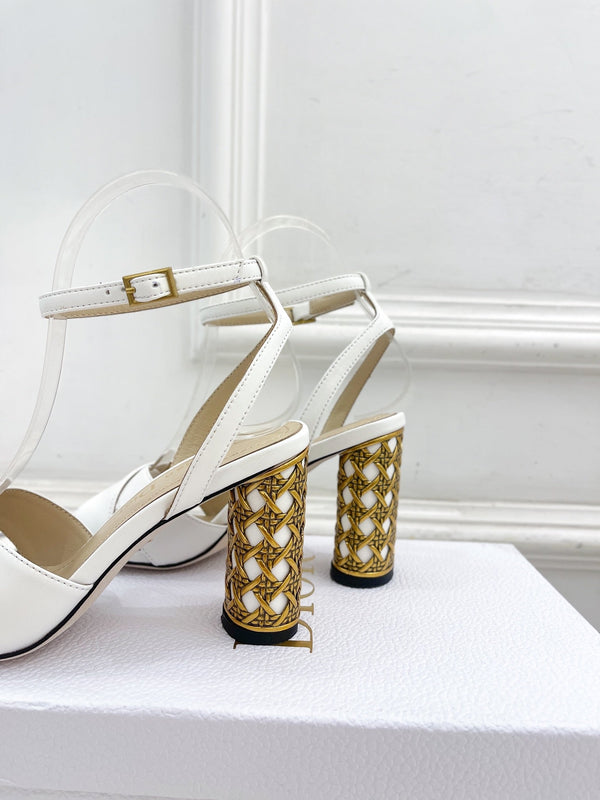 CD Icon Heeled Sandal 80mm White Calfskin