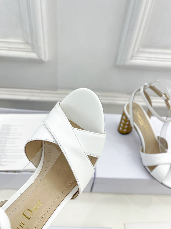 CD Icon Heeled Sandal 80mm White Calfskin