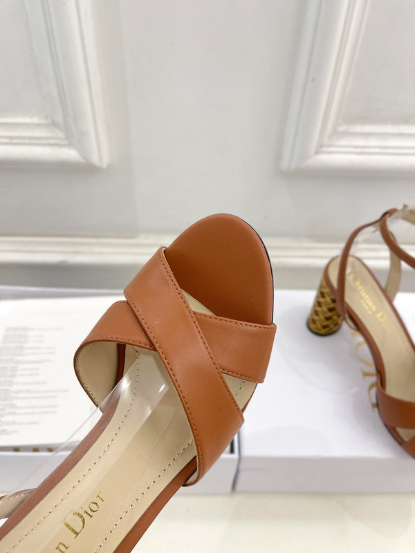 CD Icon Heeled Sandal 80mm Brown Calfskin