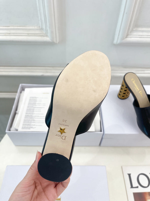 CD Icon Heeled Slide 80mm Black Calfskin