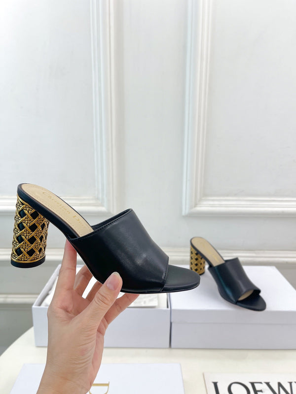 CD Icon Heeled Slide 80mm Black Calfskin