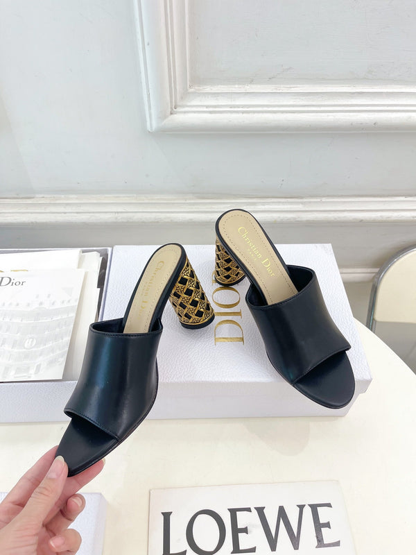 CD Icon Heeled Slide 80mm Black Calfskin