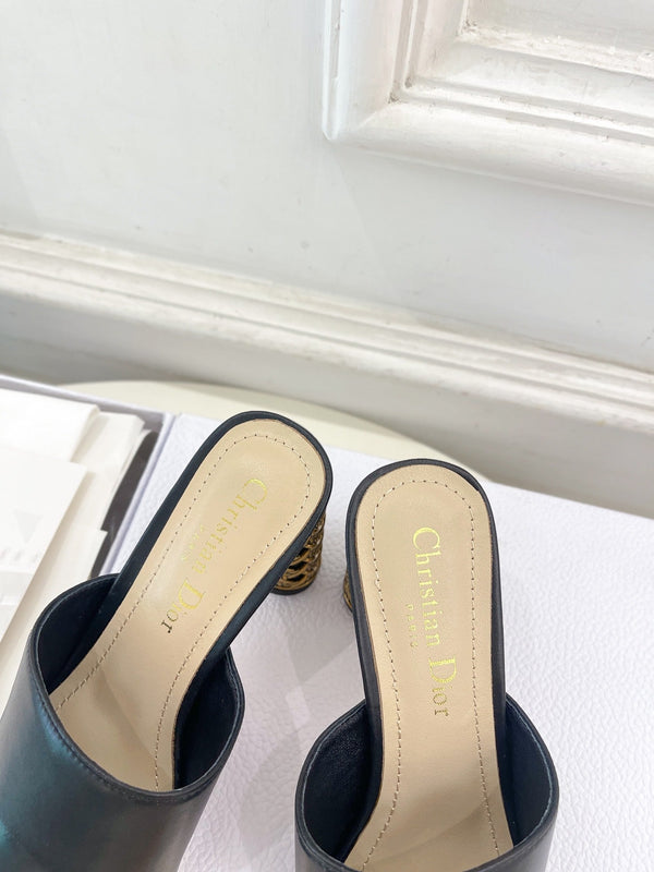 CD Icon Heeled Slide 80mm Black Calfskin