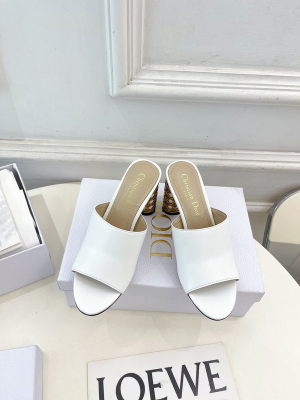 CD Icon Heeled Slide 80mm White Calfskin