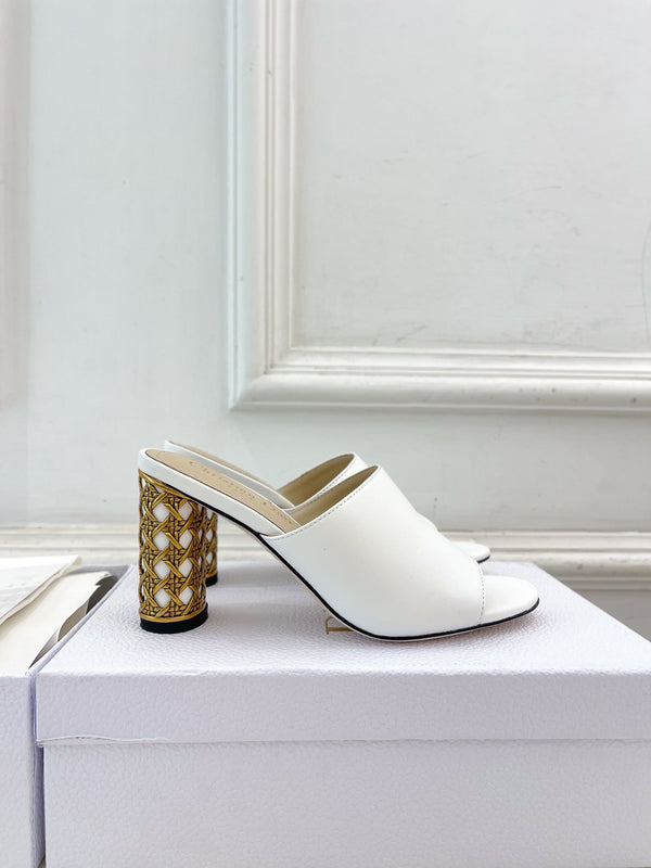 CD Icon Heeled Slide 80mm White Calfskin
