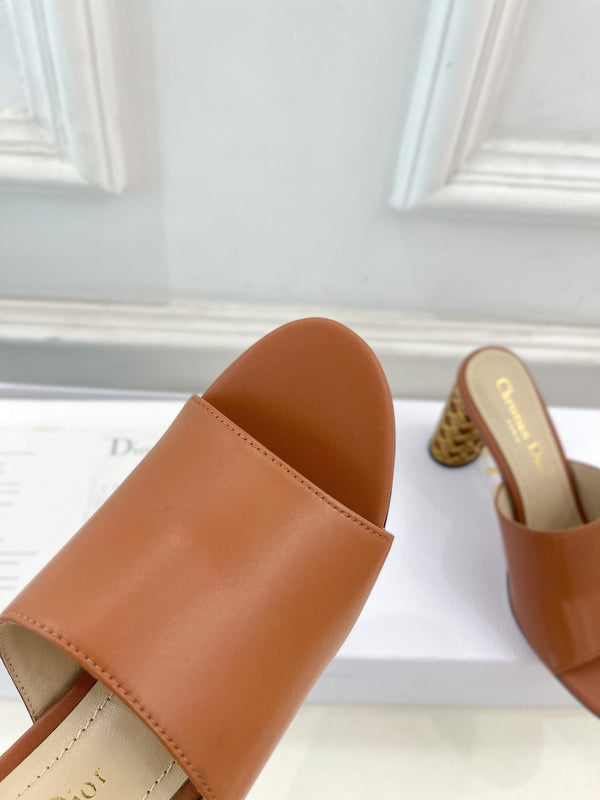 CD Icon Heeled Slide 80mm Brown Calfskin