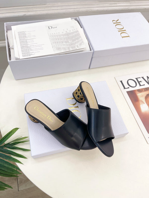 CD Icon Heeled Slide 40mm Black Calfskin
