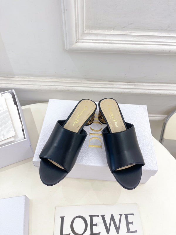 CD Icon Heeled Slide 40mm Black Calfskin