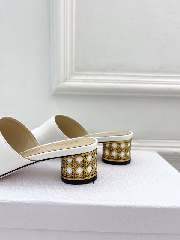 CD Icon Heeled Slide 40mm White Calfskin