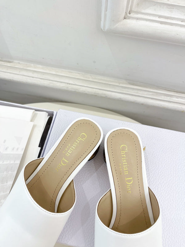 CD Icon Heeled Slide 40mm White Calfskin
