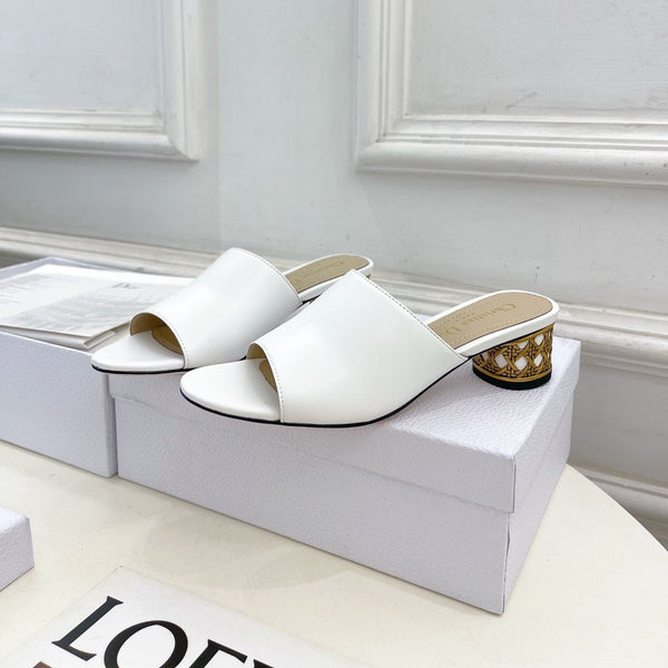 CD Icon Heeled Slide 40mm White Calfskin