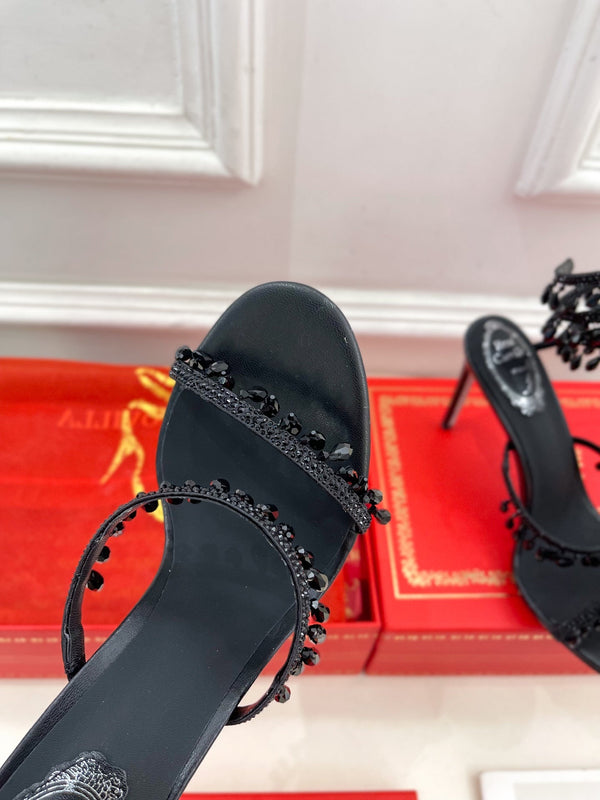 RC 25 Crystal Tassel High-Heeled Sandals Black Silk Crystal Diamond 253539