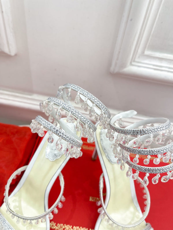 RC 25 Crystal Tassel High-Heeled Sandals White Silk Crystal Diamond 253540