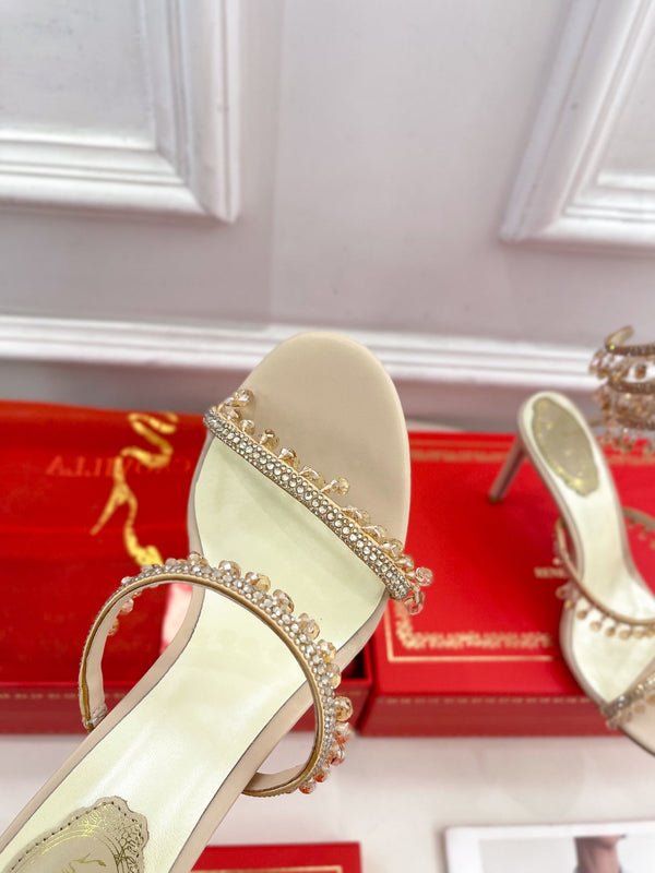 RC 25 Crystal Tassel High-Heeled Sandals Pink Nude Silk Crystal Diamond 251008