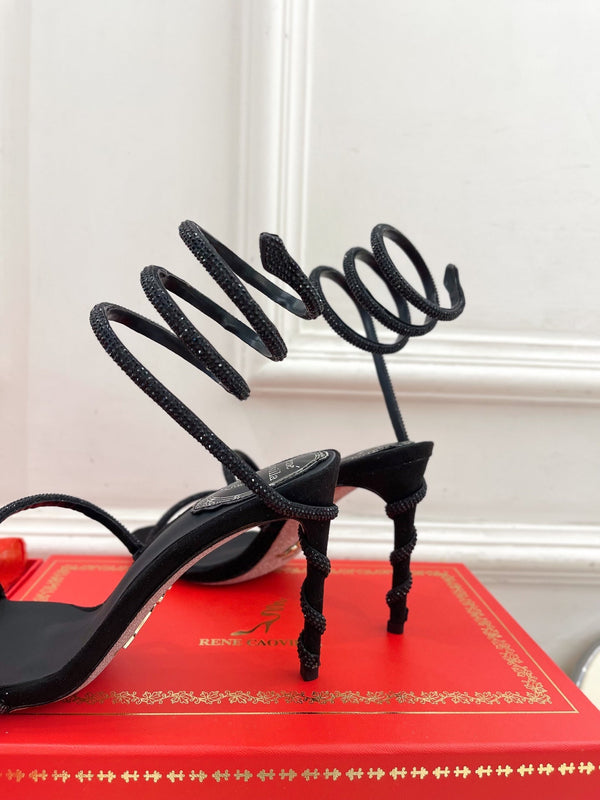 RC 25 Crystal Diamond Snake-Shaped High-Heeled Black Silk Rhinestones 253542