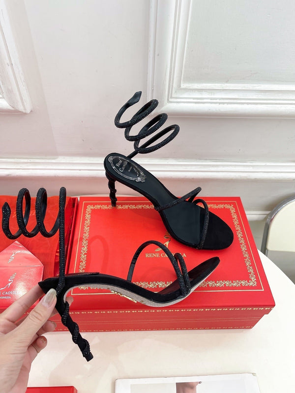 RC 25 Crystal Diamond Snake-Shaped High-Heeled Black Silk Rhinestones 253542