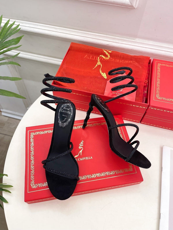 RC 25 Crystal Diamond Snake-Shaped High-Heeled Black Silk Rhinestones 253542