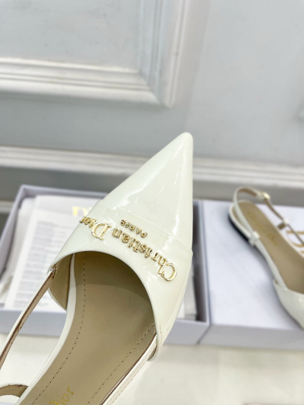 CD 25 Slingback Flat White Patent Leather 307439