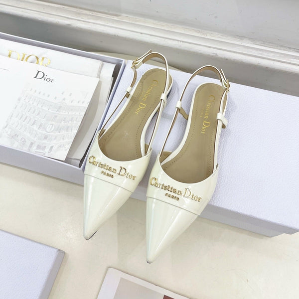 CD 25 Slingback Flat White Patent Leather 307439
