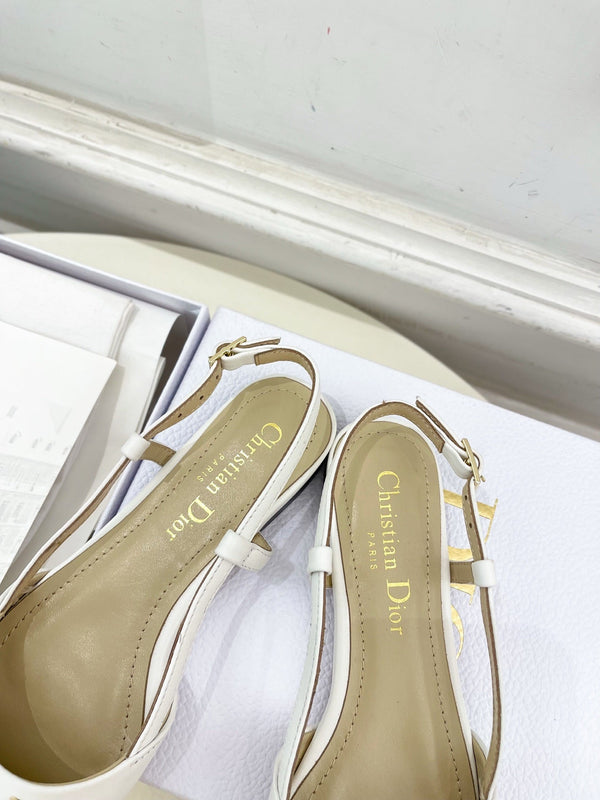 CD 25 Slingback Flat White Calfskin 307442