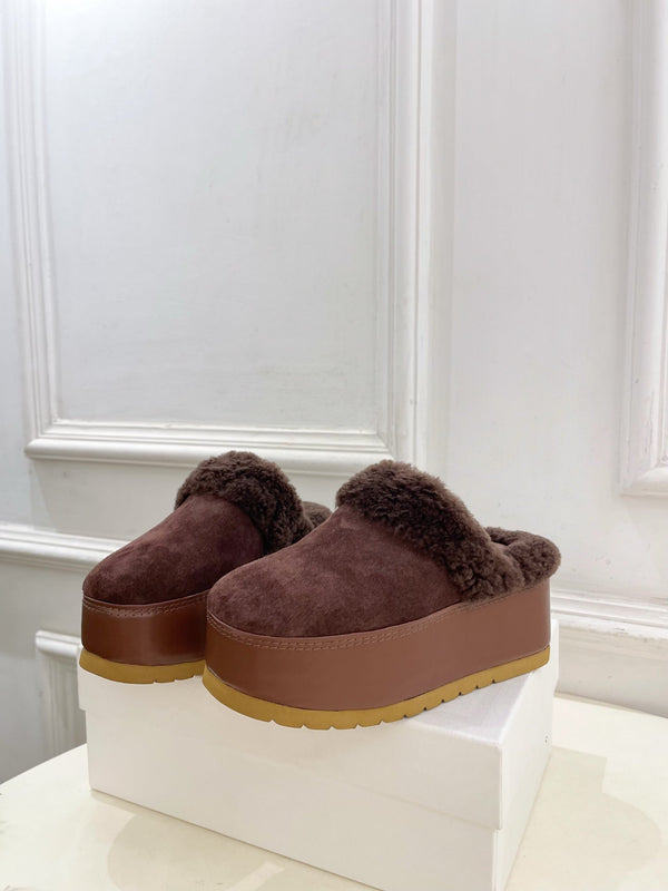 CL 25s Dana Wedge Mule 80mm Reddish Brown Suede Calfskin & Shearling