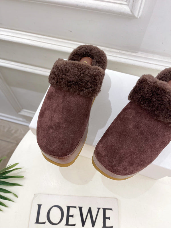 CL 25s Dana Wedge Mule 80mm Reddish Brown Suede Calfskin & Shearling