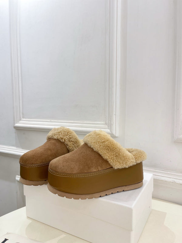 CL 25s Dana Wedge Mule 80mm Light Brown Beige Suede Calfskin & Shearling