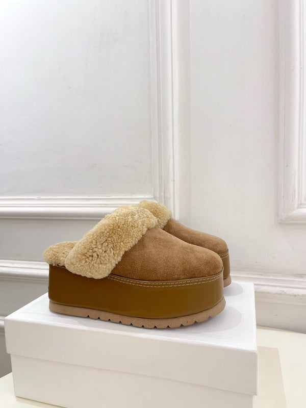 CL 25s Dana Wedge Mule 80mm Light Brown Beige Suede Calfskin & Shearling