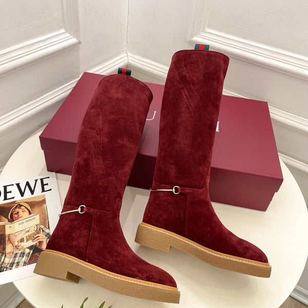 Gucci 25𝐬𝐬 hight boots wine red suede 435368