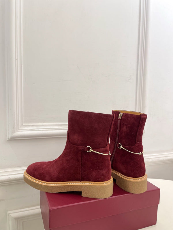 Gucci 25𝐬𝐬 horsebit ankle boots wine red suede 435375