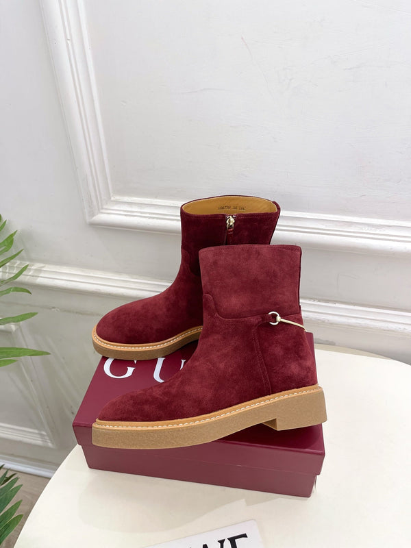 Gucci 25𝐬𝐬 horsebit ankle boots wine red suede 435375