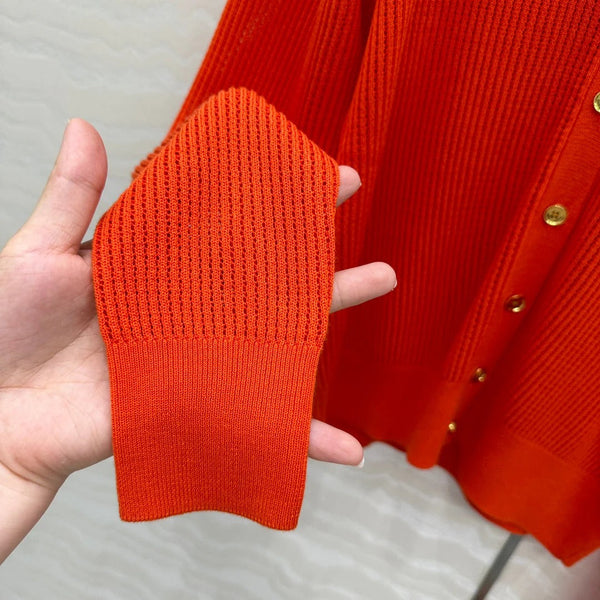 LP RED ORANGE V-NECK KNIT CARDIGAN