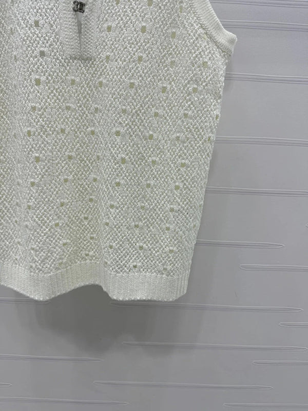 CHANEL SHORT-SLEEVE OPEN-KNIT TOP 274861