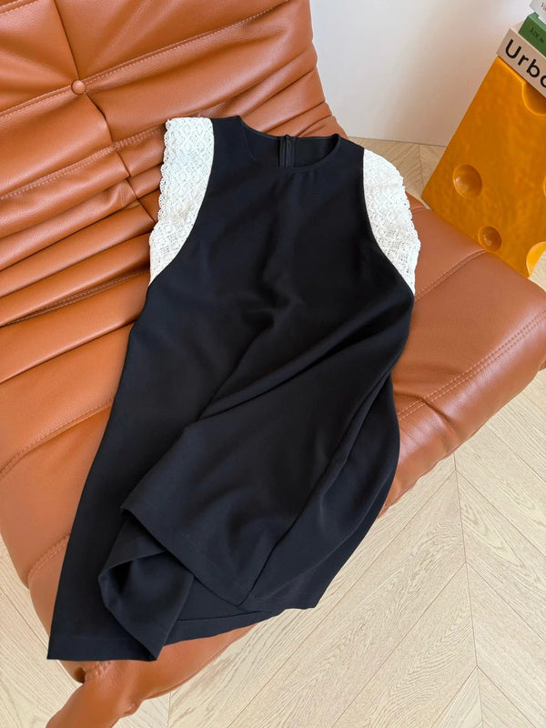 BLACK DRESS DOUBLE LAYER LACE 25S IN ACETATE 265682