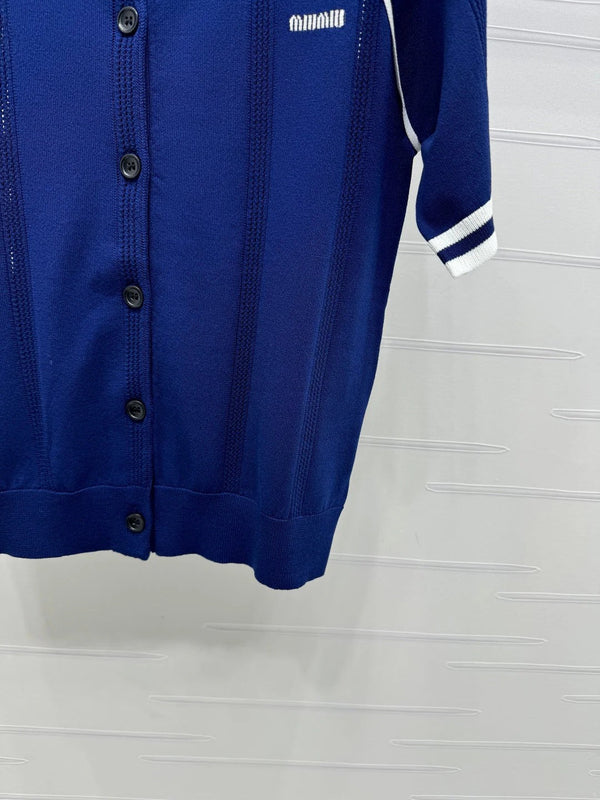 MIU 25S ROUND NECK STRIPED KNIT RAGLAN SHORT SLEEVES 264109