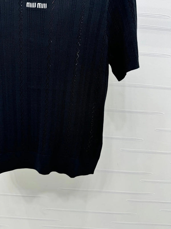 MIU 25S RHINESTONE COLLAR T-SHIRT 264097