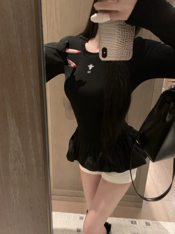 DIOR 25S LONG-SLEEVE PEPLUM T-SHIRT STYLE 186