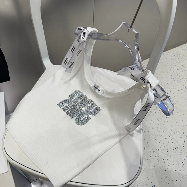 TANK TOP 622143 IN WHITE COTTON RIBBED EMBOSSED CRYSTAL