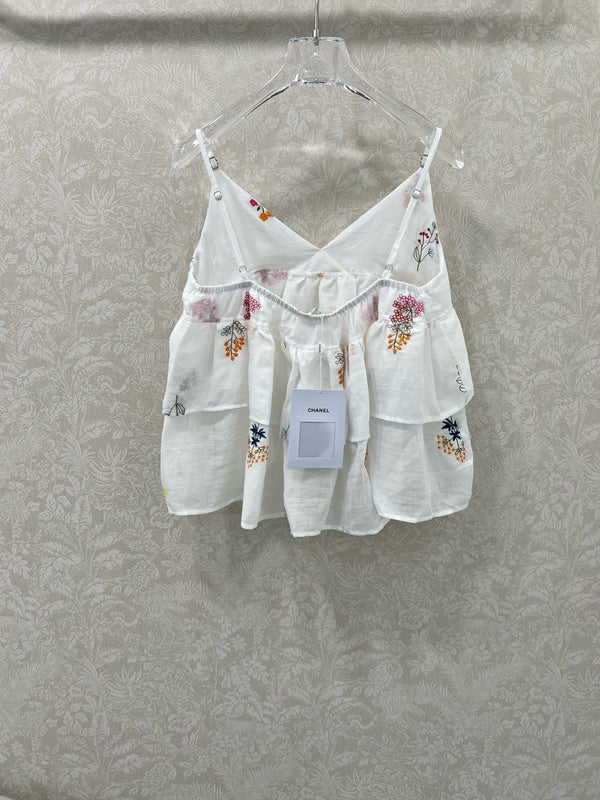 CHANEL RUFFLED SPAGHETTI STRAP TOP 272286